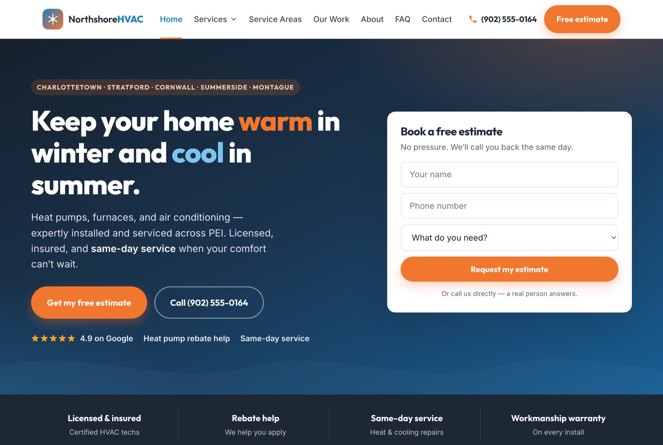 Northshore Heating & Cooling website — homepage screenshot